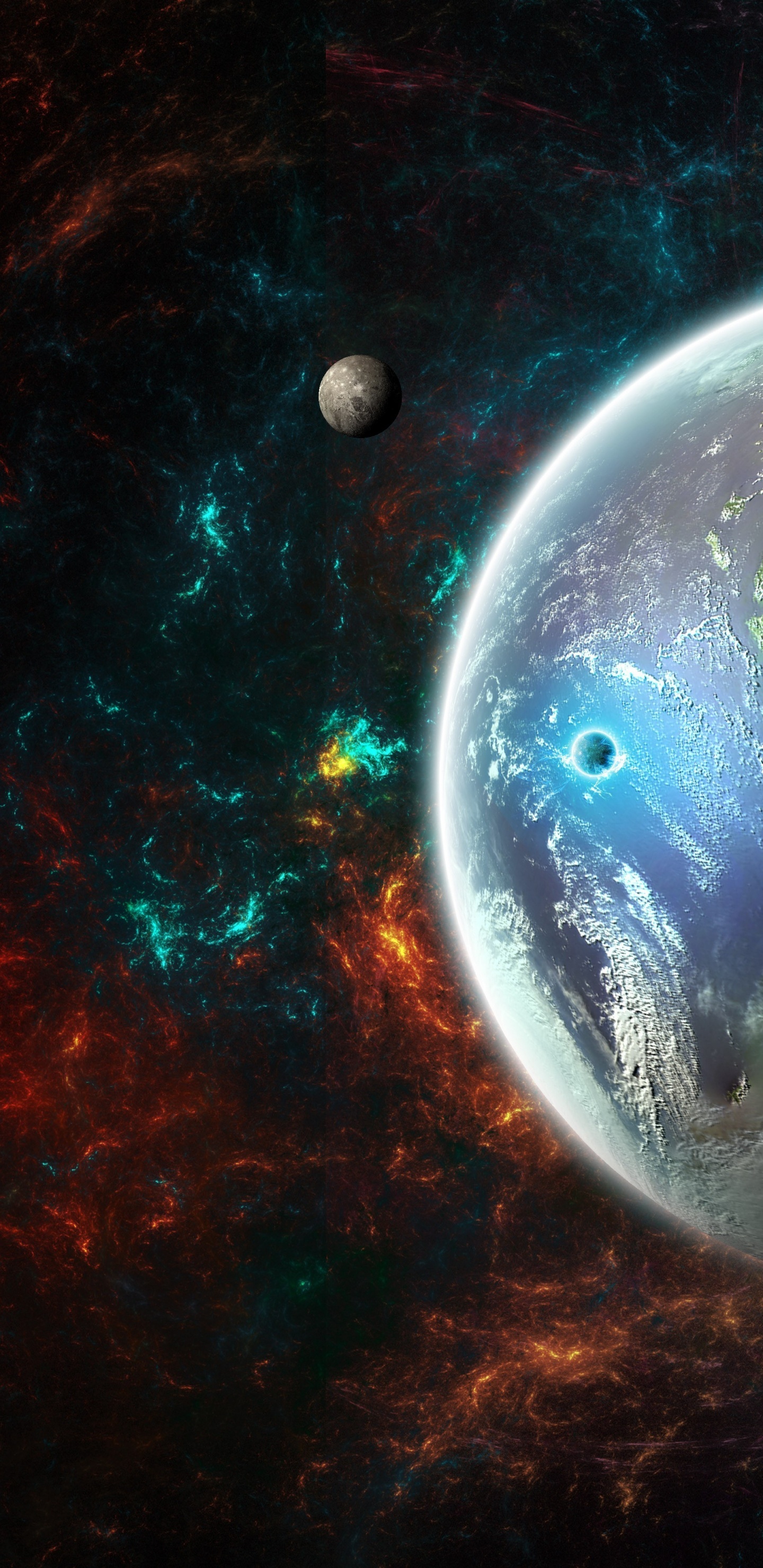 Illustration de la Lune Bleue et Blanche. Wallpaper in 1440x2960 Resolution