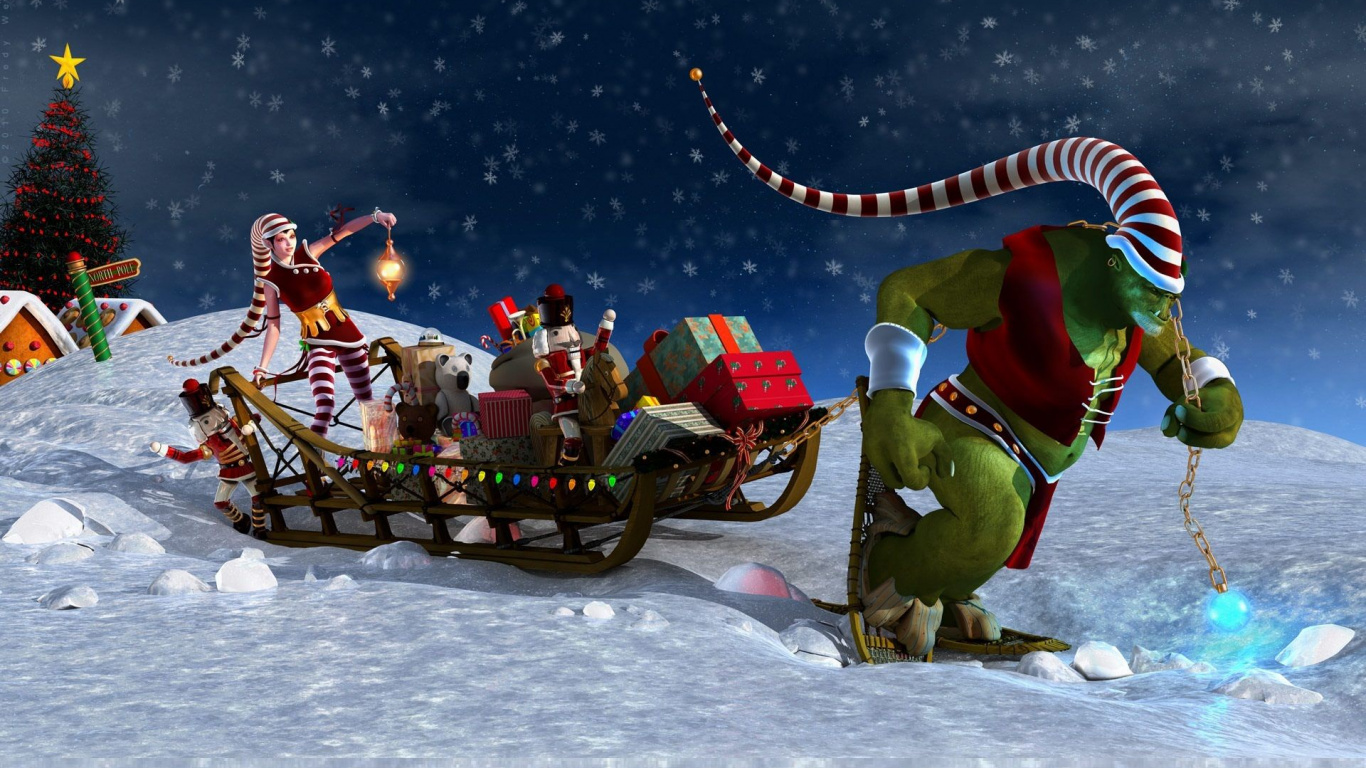 Christmas Day, Santa Claus, Winter, Sled, Christmas. Wallpaper in 1366x768 Resolution