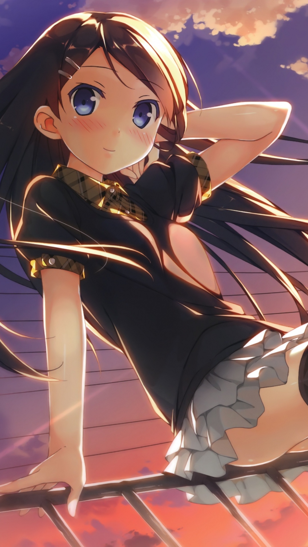 Mädchen in Schwarz-weißer Schuluniform Anime-Charakter. Wallpaper in 1080x1920 Resolution