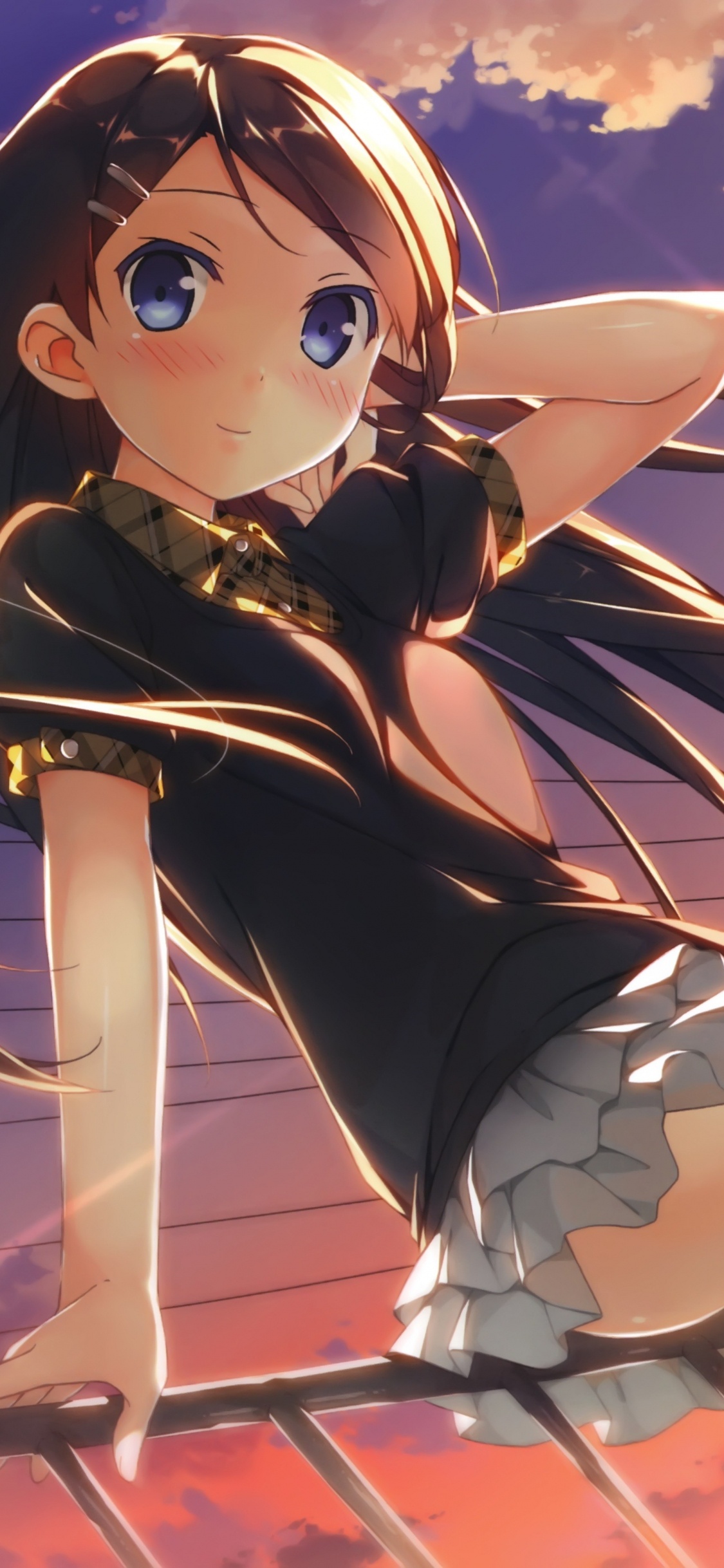 Mädchen in Schwarz-weißer Schuluniform Anime-Charakter. Wallpaper in 1125x2436 Resolution