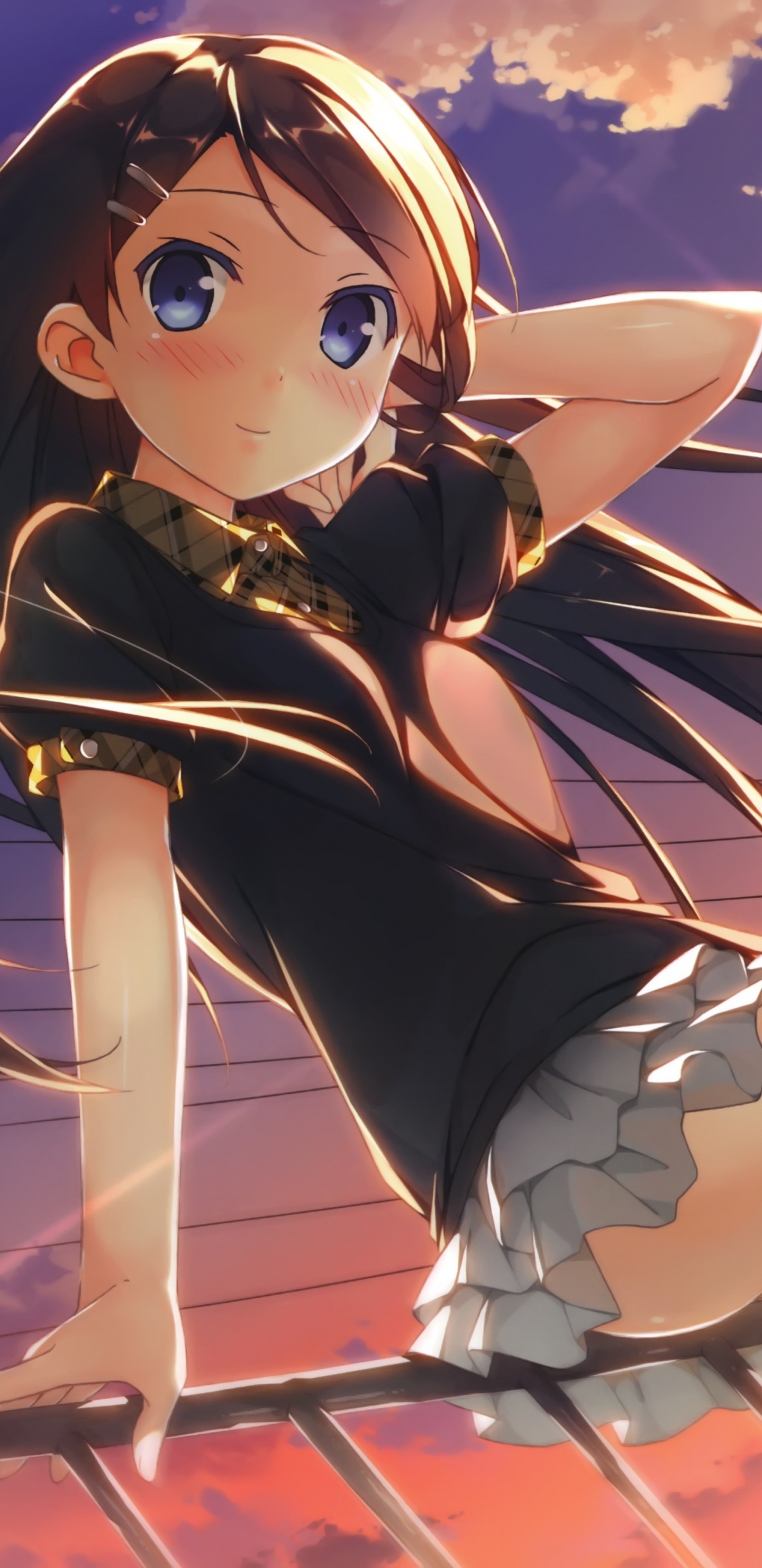 Mädchen in Schwarz-weißer Schuluniform Anime-Charakter. Wallpaper in 1440x2960 Resolution