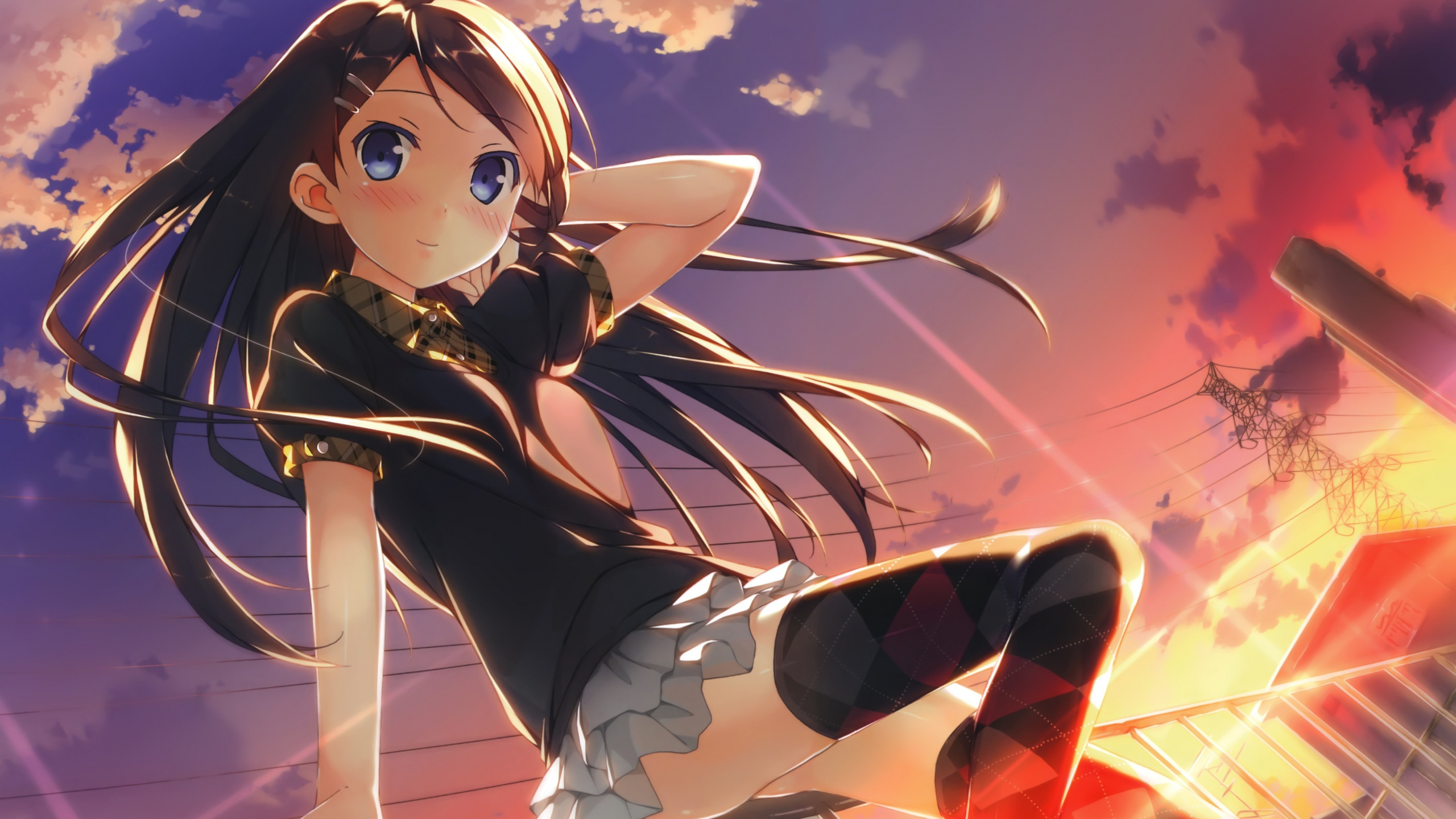 Mädchen in Schwarz-weißer Schuluniform Anime-Charakter. Wallpaper in 2560x1440 Resolution