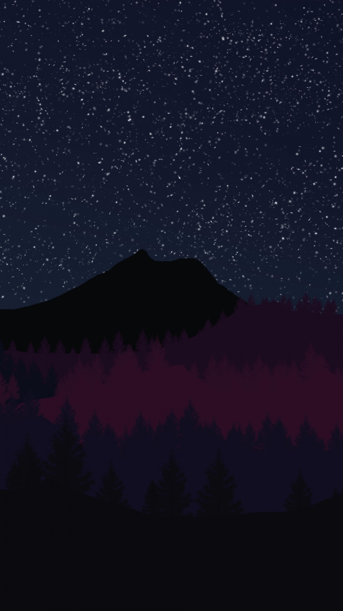 Silhouette Von Bäumen Unter Sternenklarer Nacht. Wallpaper in 1440x2560 Resolution