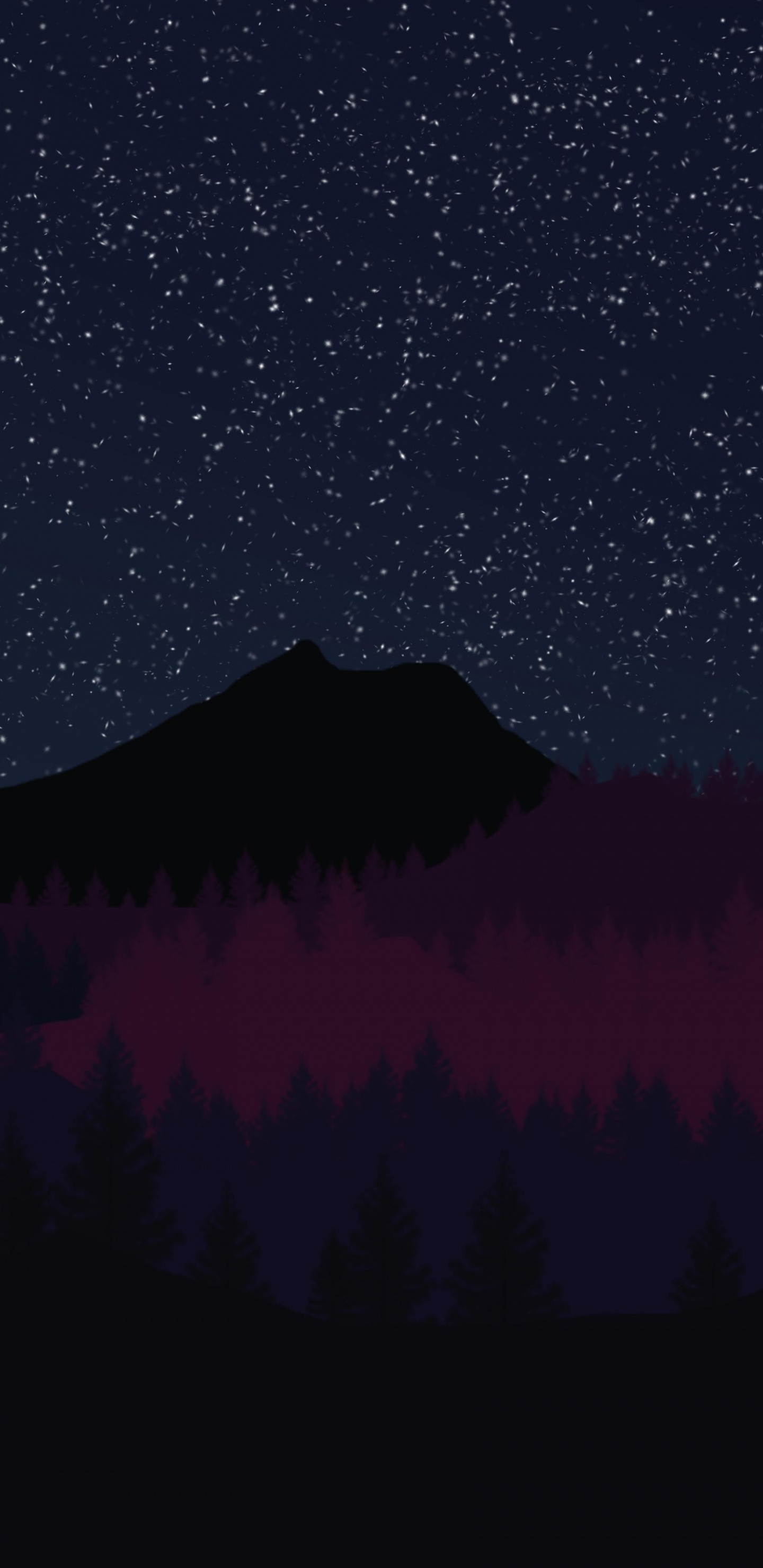 Silhouette Von Bäumen Unter Sternenklarer Nacht. Wallpaper in 1440x2960 Resolution