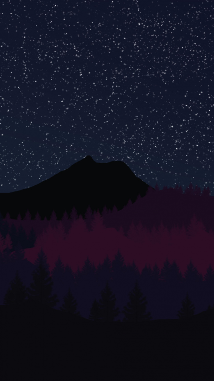 Silhouette Von Bäumen Unter Sternenklarer Nacht. Wallpaper in 750x1334 Resolution