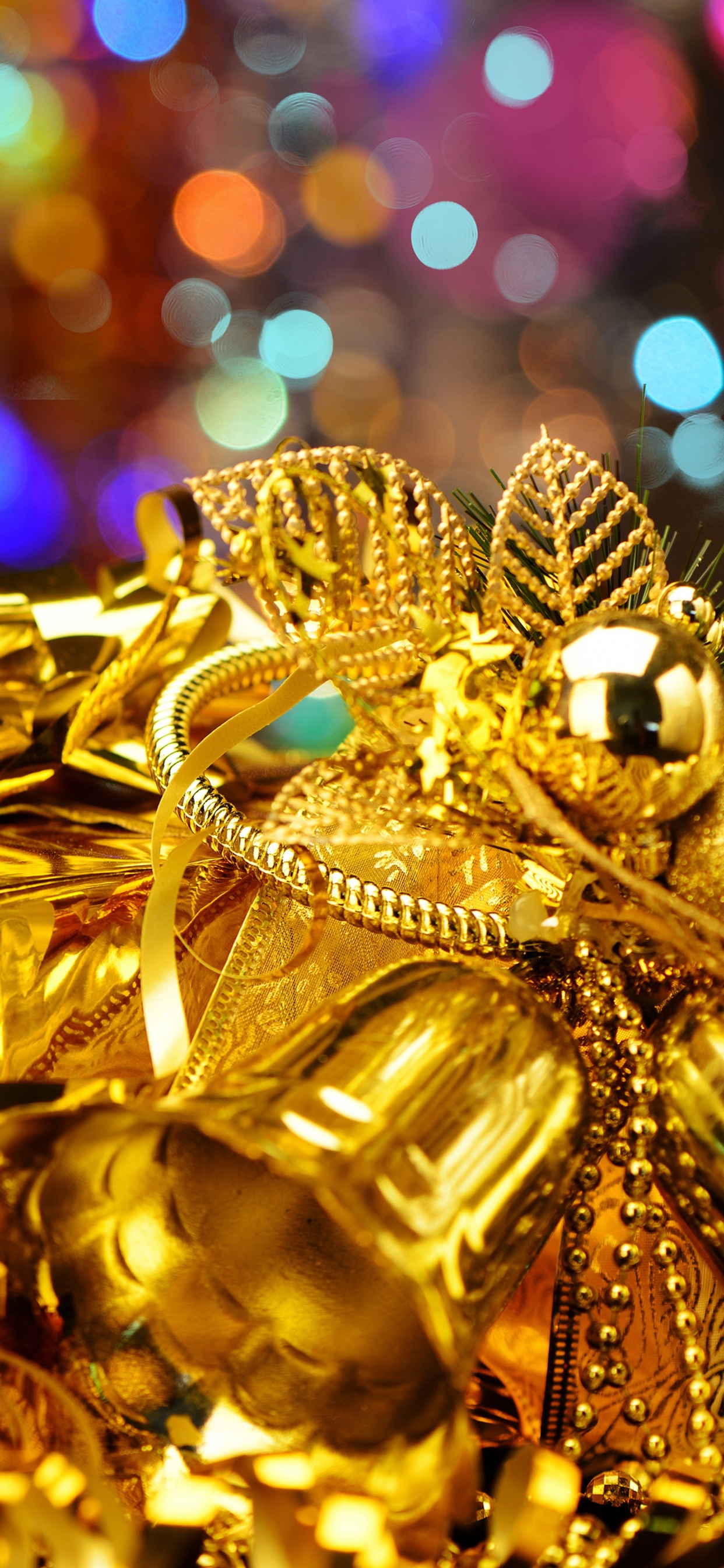 Gold, Christmas, Christmas Decoration, Event, Tradition. Wallpaper in 1242x2688 Resolution