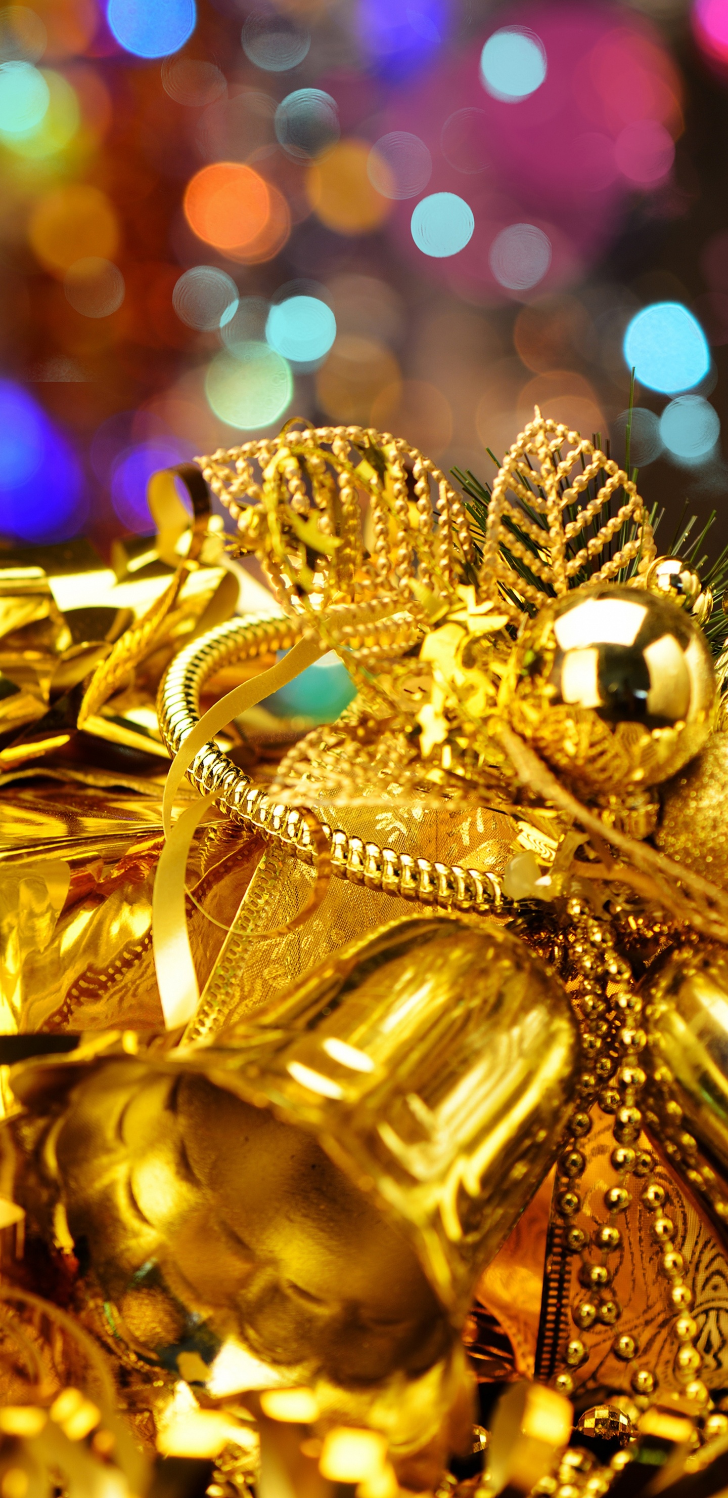Gold, Christmas, Christmas Decoration, Event, Tradition. Wallpaper in 1440x2960 Resolution