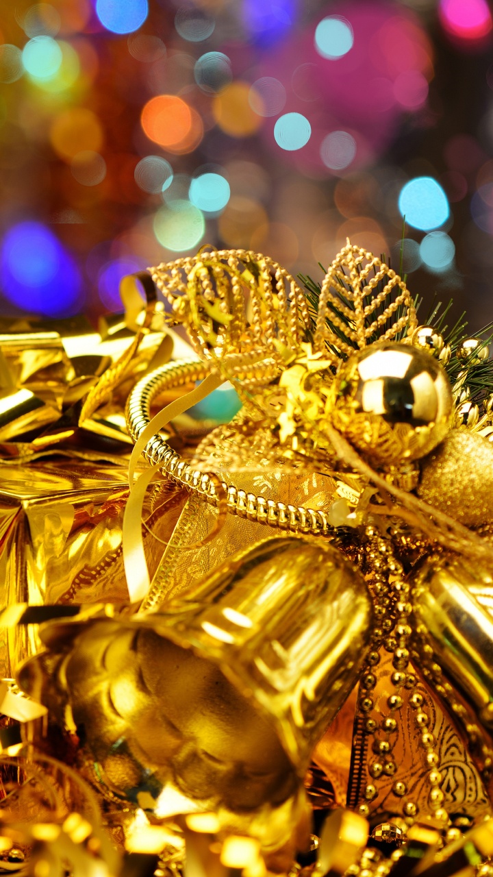 Oro, Navidad, Decoración de la Navidad, Evento, Tradición. Wallpaper in 720x1280 Resolution