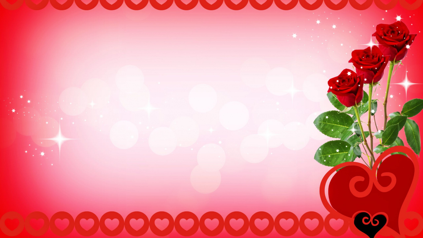 Valentines Day, Heart, Red, Love, Flower. Wallpaper in 1366x768 Resolution