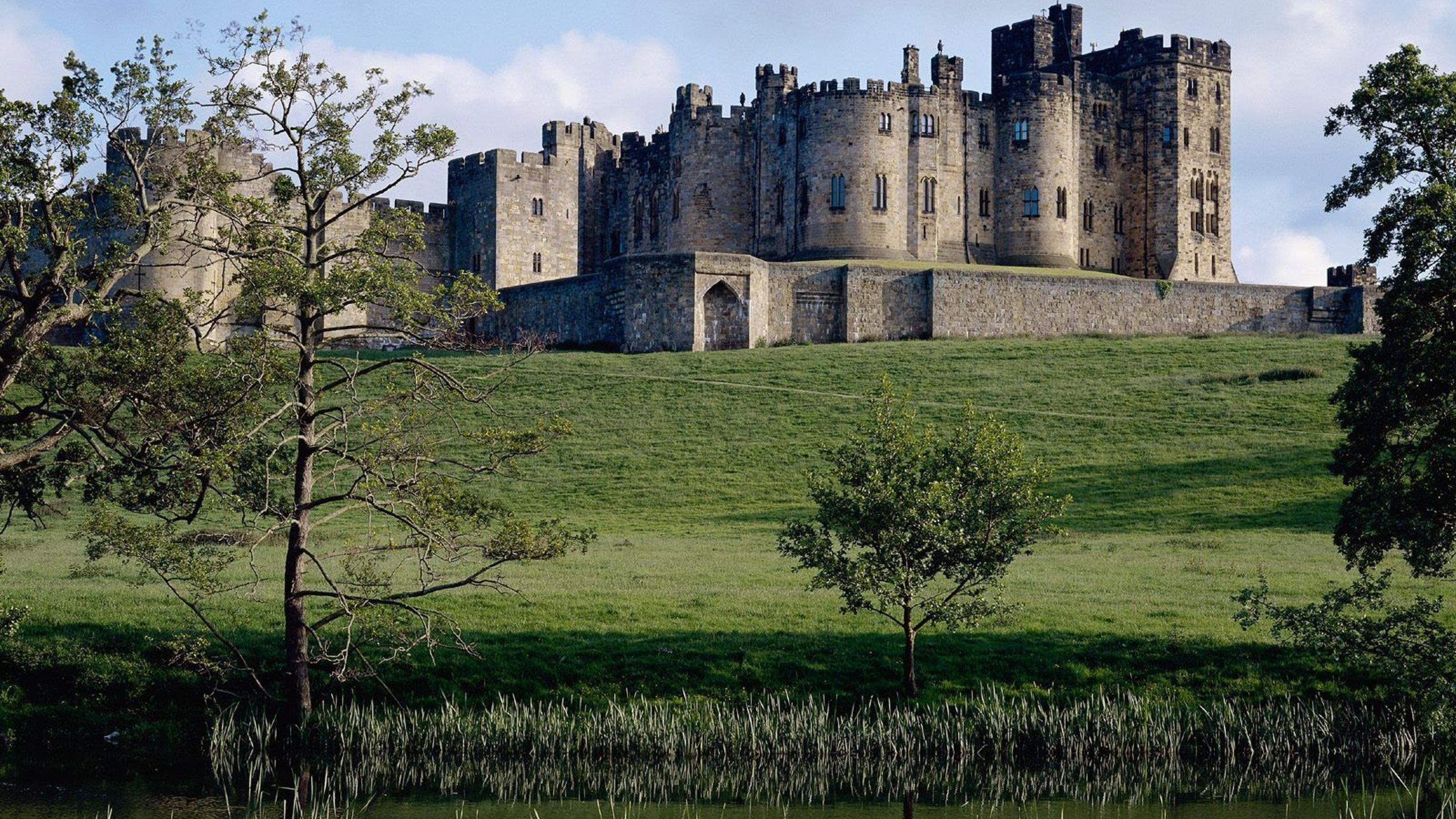 Brown Concrete Castle on Green Grass Field Under Blue Sky During Daytime. Wallpaper in 2560x1440 Resolution