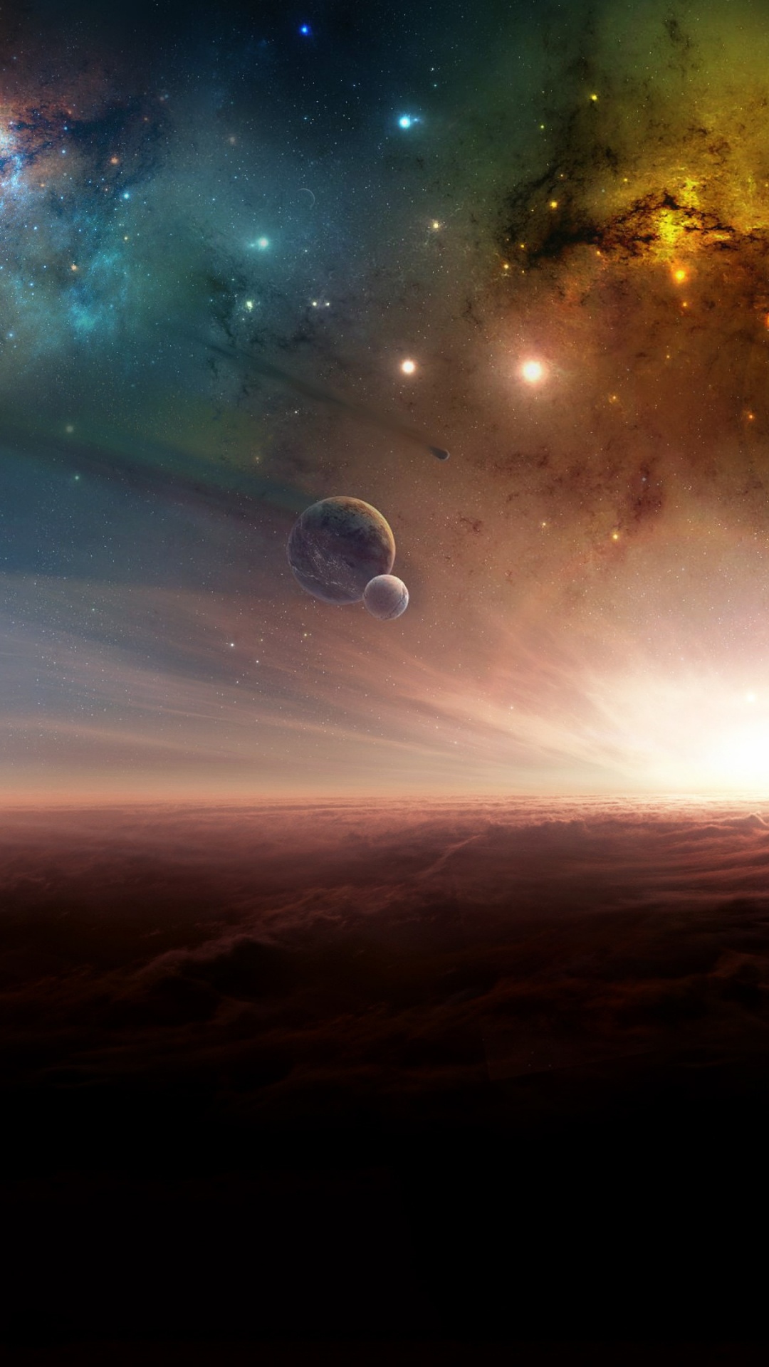 Grüner Und Blauer Himmel Mit Sternen. Wallpaper in 1080x1920 Resolution