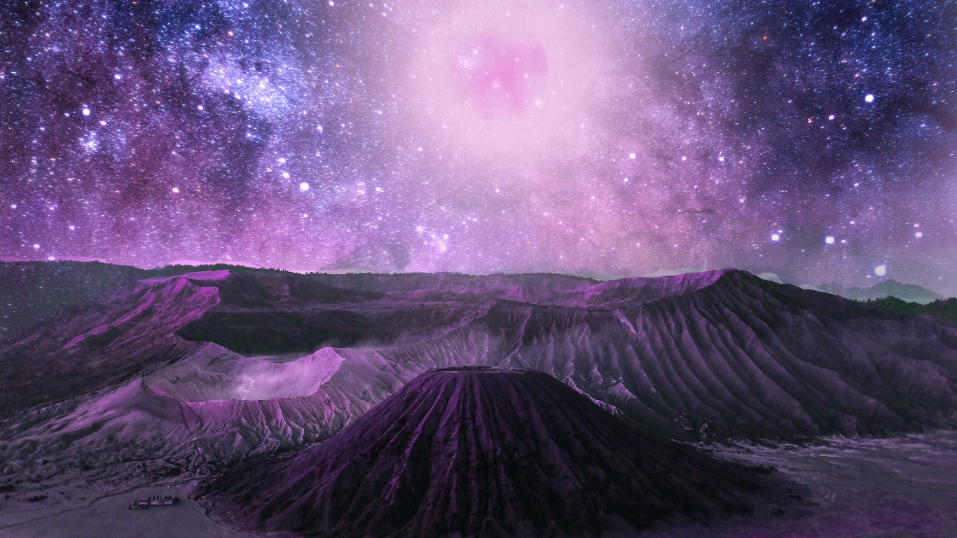 Purple and Black Sky With Stars. Wallpaper in 1366x768 Resolution