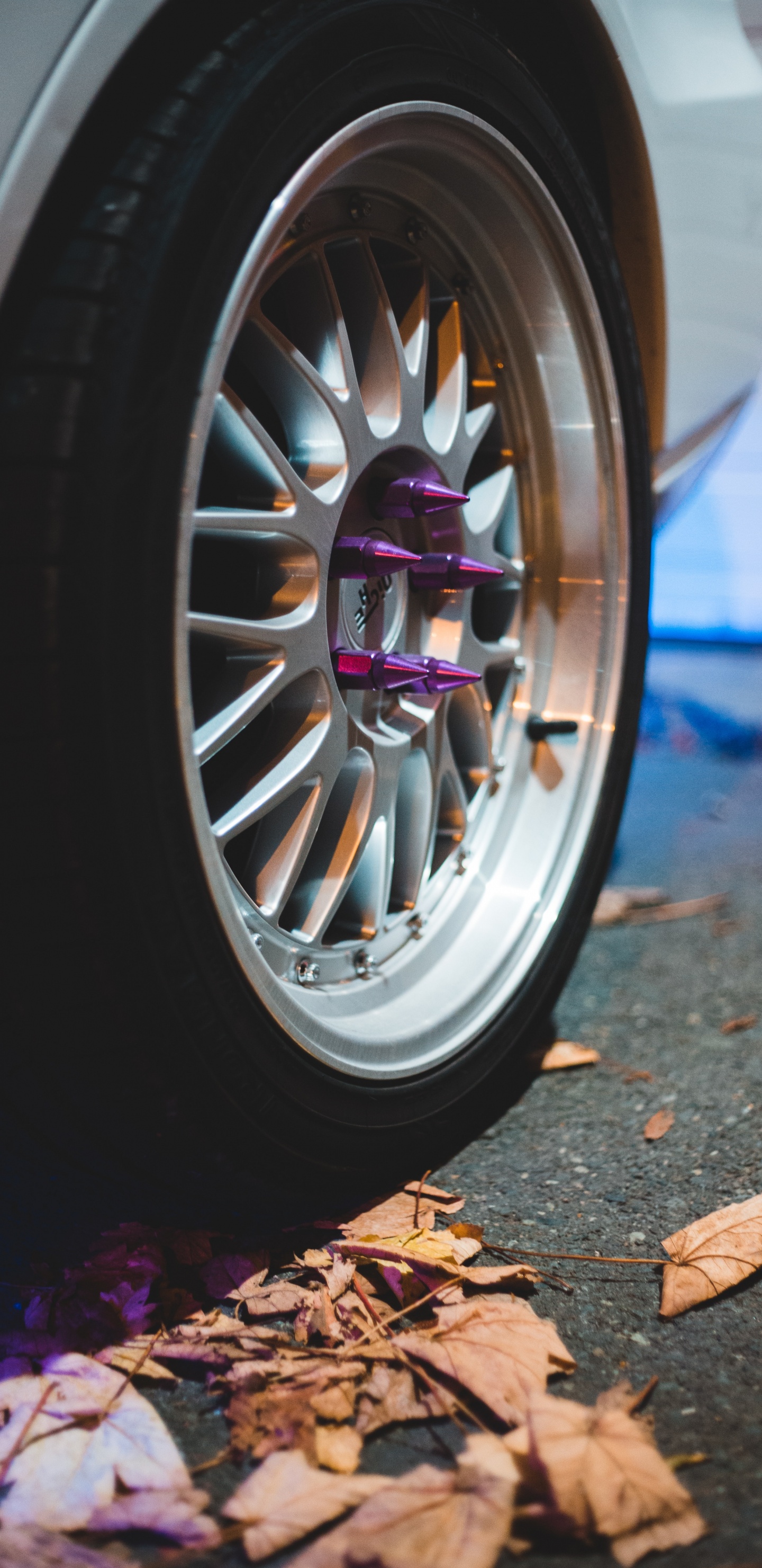 Silver Multi Spoke Wheel With Tire. Wallpaper in 1440x2960 Resolution