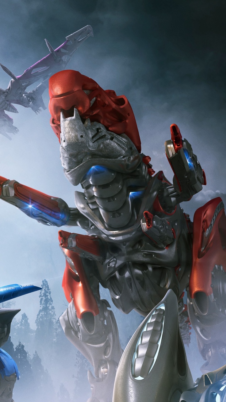 Grauer Und Roter Roboter, Der Ein Gewehr Hält. Wallpaper in 720x1280 Resolution