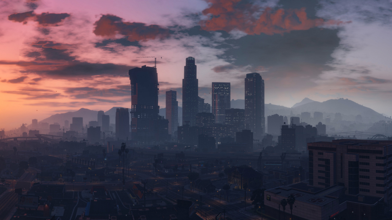 Grand Theft Auto v, Fortnite, Rockstar Games, Stadtlandschaften, Metropole. Wallpaper in 1366x768 Resolution