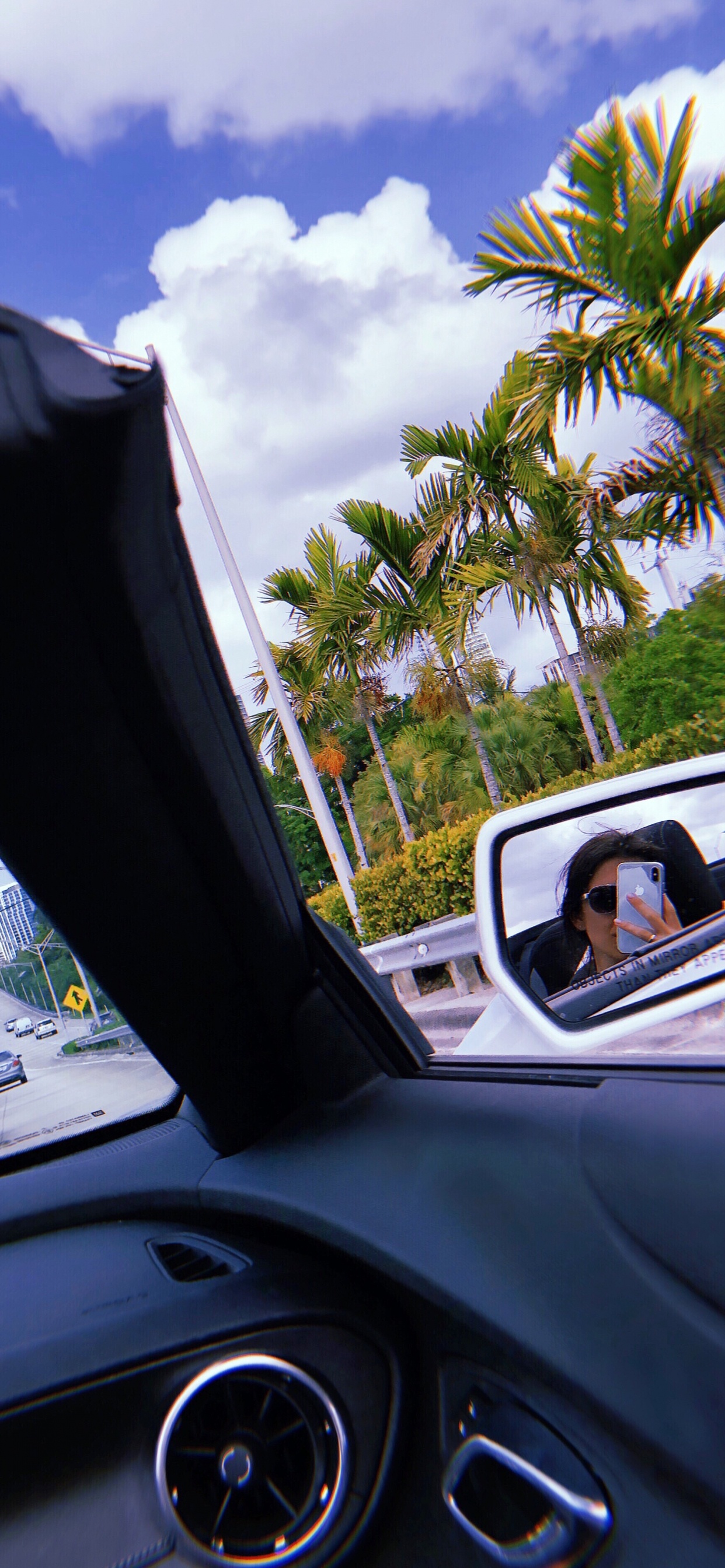 Compact Car, Eyewear, Road, Automotive Mirror, Steering Part. Wallpaper in 1242x2688 Resolution