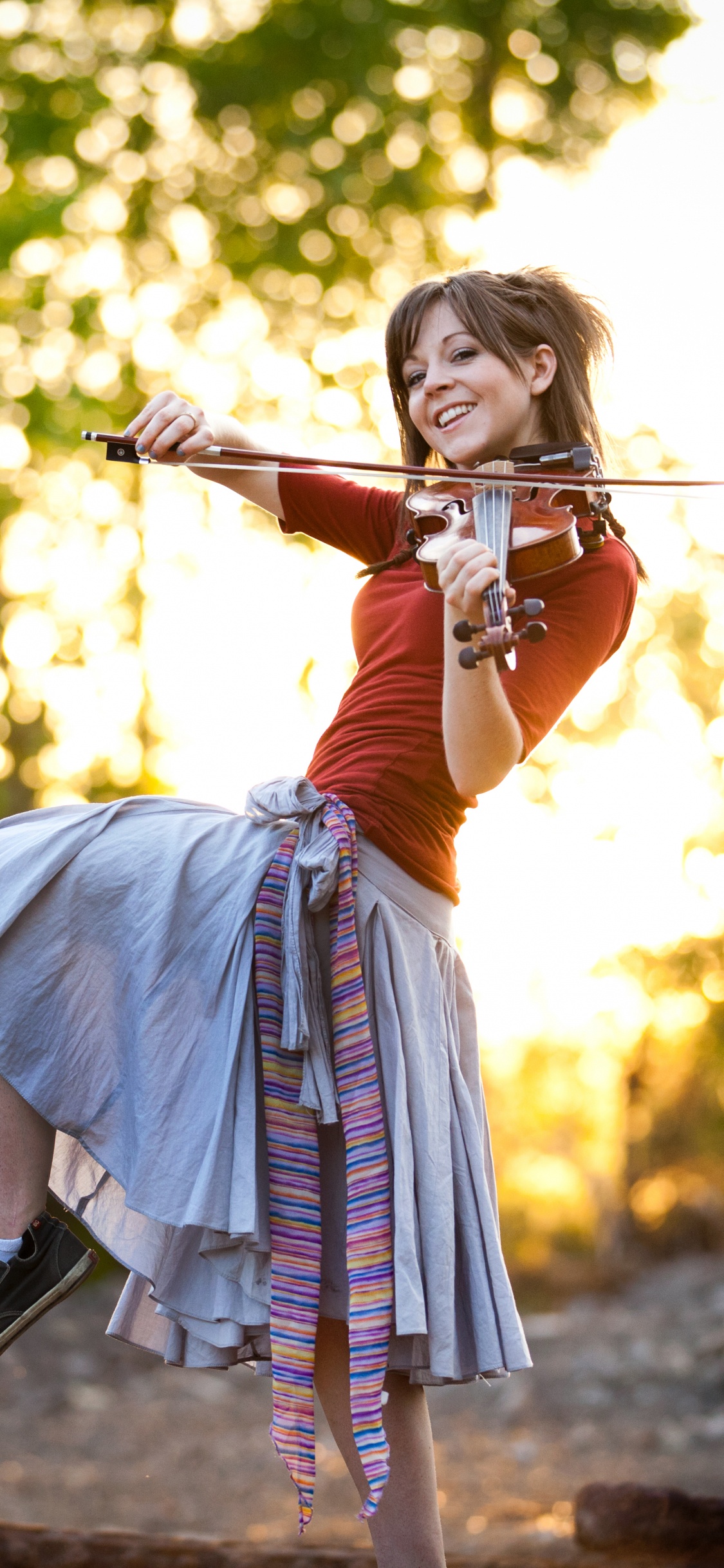 Violin, Sunlight, Tree, Fun, Girl. Wallpaper in 1125x2436 Resolution