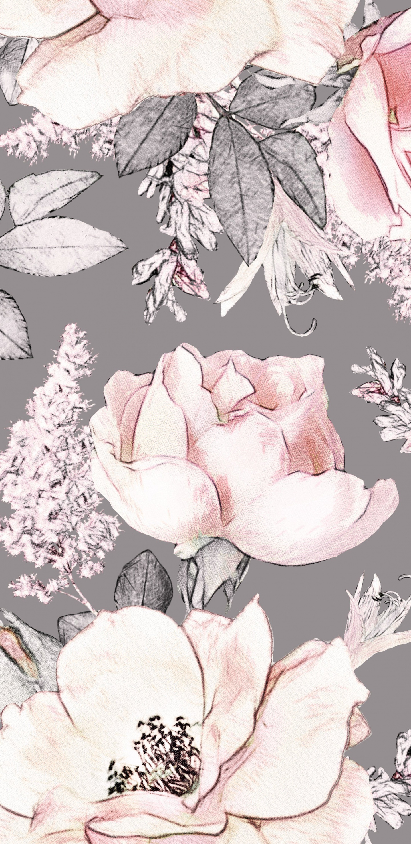 Weißgrünes Und Rosafarbenes Florales Textil. Wallpaper in 1440x2960 Resolution