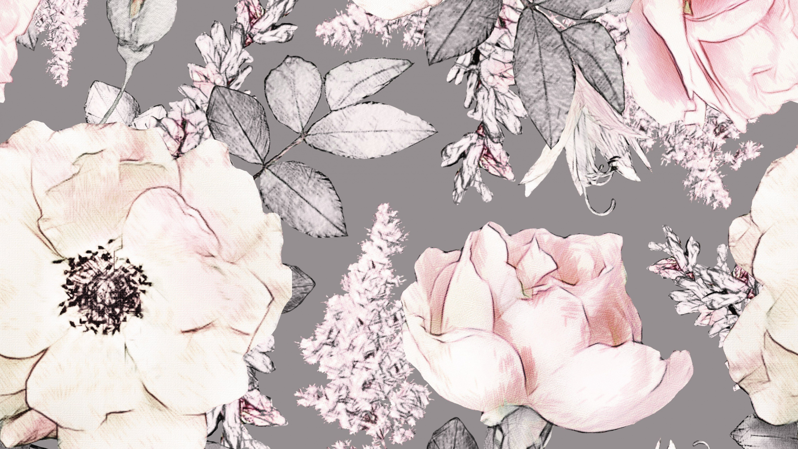 Textil Floral Blanco Verde y Rosa. Wallpaper in 2560x1440 Resolution