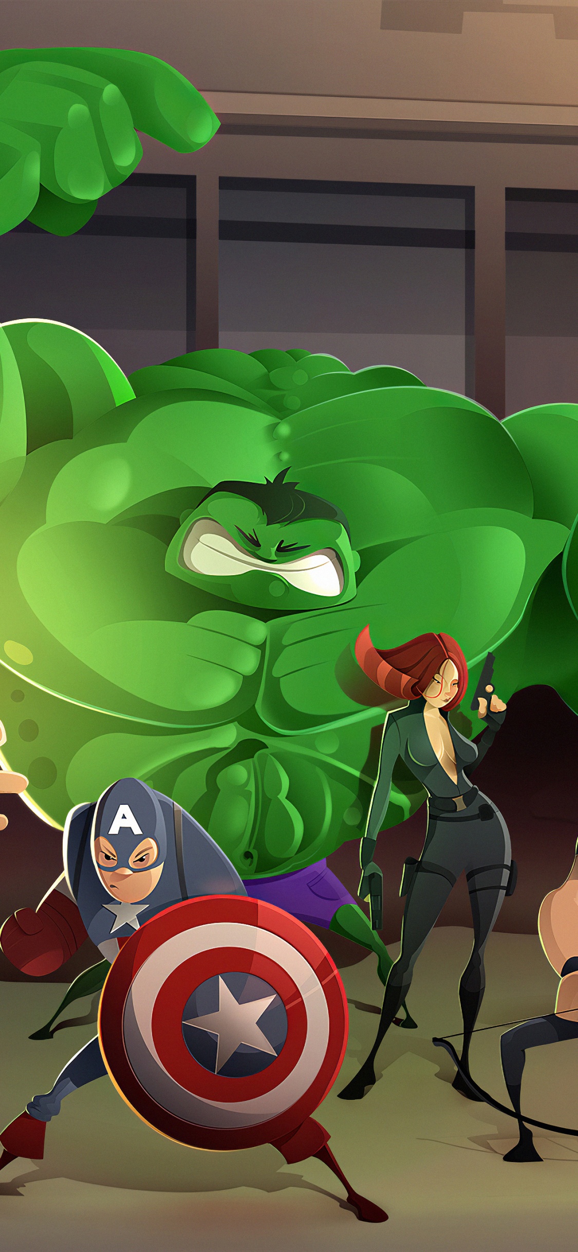 Hulk, Superhelden, Gr, Cartoon, Spaß. Wallpaper in 1125x2436 Resolution