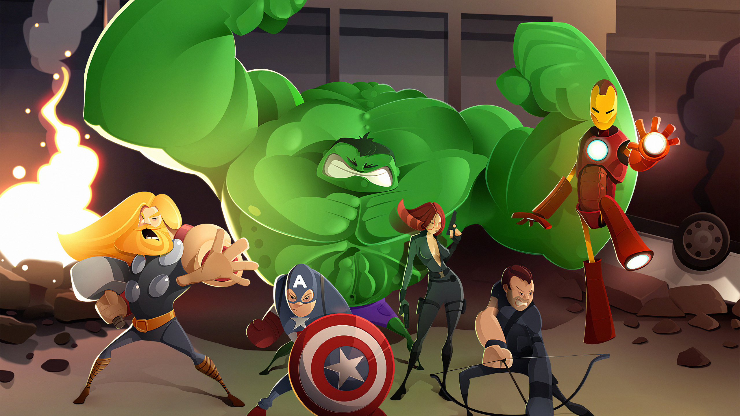 Hulk, Superhero, Green, Cartoon, Amusement. Wallpaper in 2560x1440 Resolution