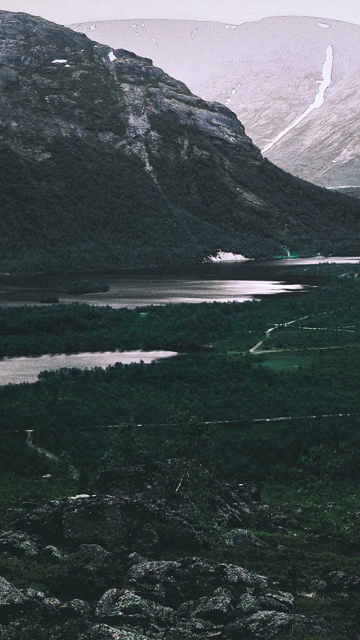 Tagsüber Grüne Wiese in Der Nähe Von See Und Bergen. Wallpaper in 720x1280 Resolution
