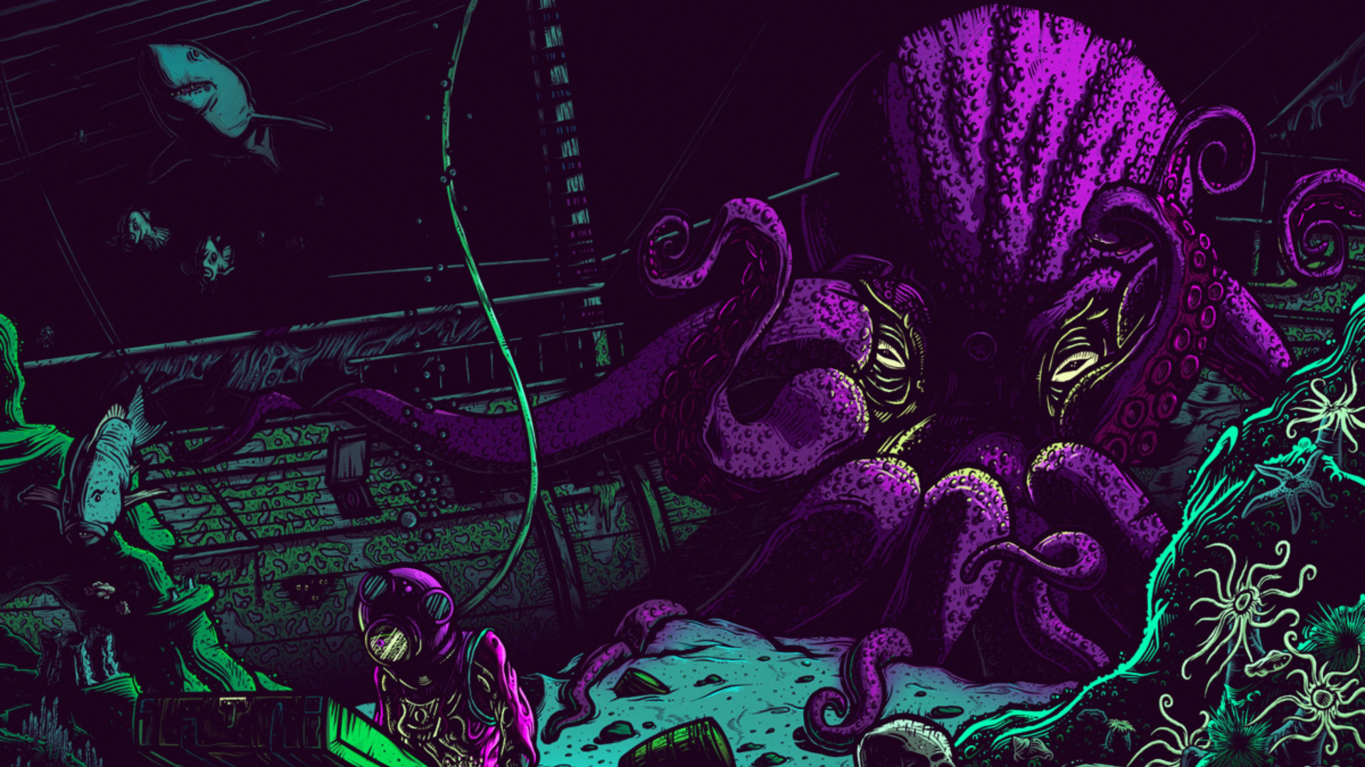 紫色的, 图形设计, 艺术, 迷幻术, 插画家 壁纸 1920x1080 允许