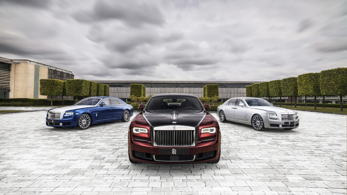 Rolls-Royce Ghost, Rolls-Royce Ghost 2019, Rolls-Royce Ghost 2020, Rolls-royce, Esprit D'extase. Wallpaper in 1366x768 Resolution