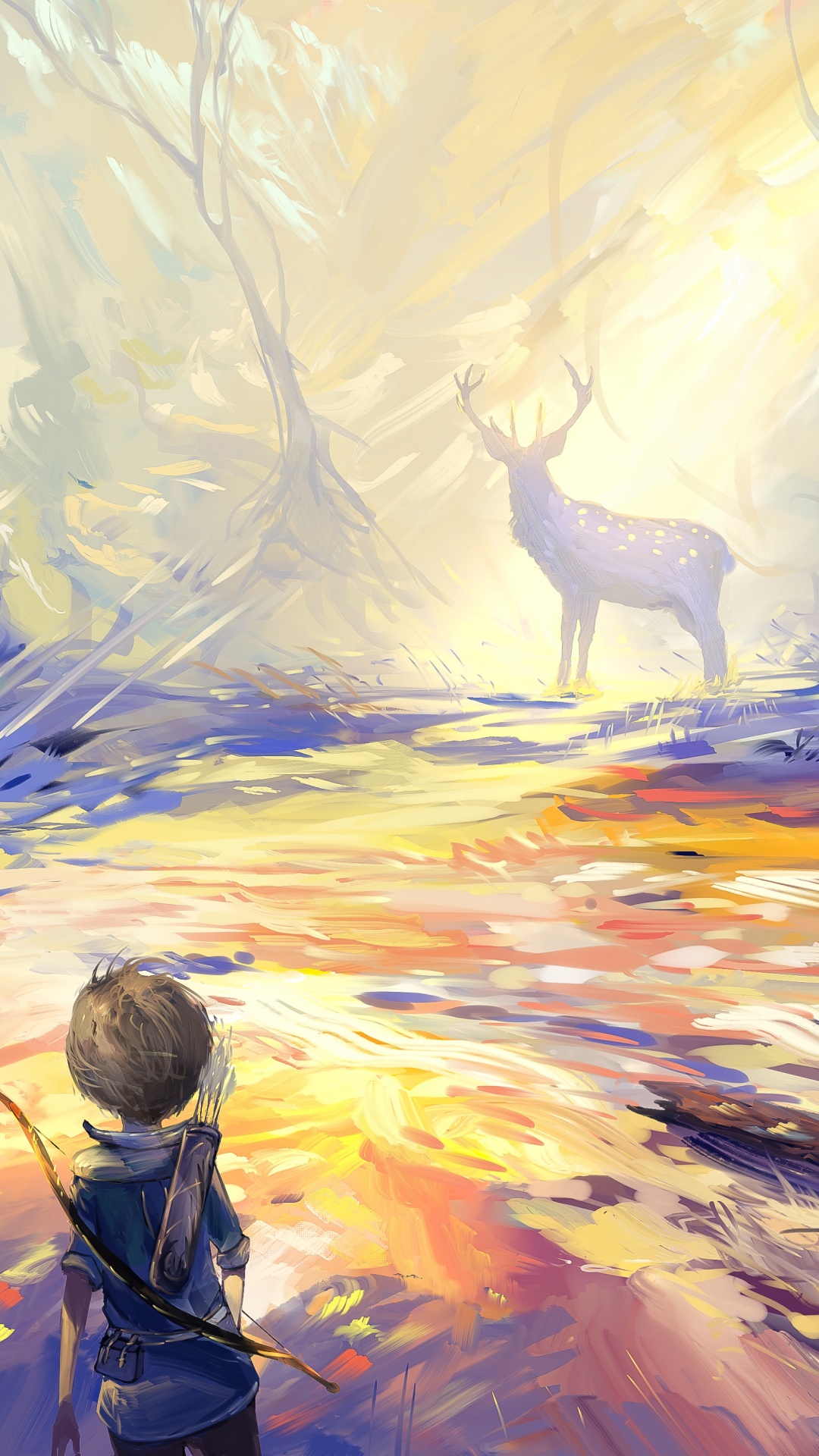 White and Black Bird on Brown Tree Branch Painting. Wallpaper in 1080x1920 Resolution