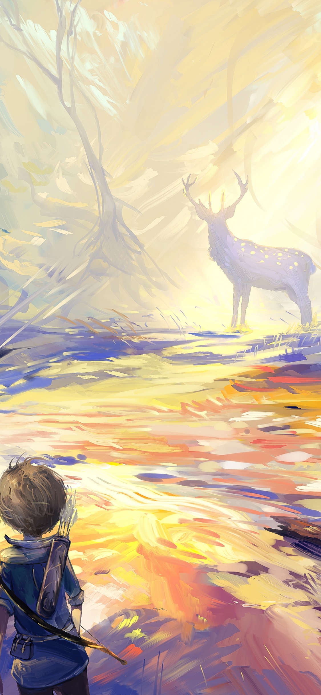 Weißer Und Schwarzer Vogel Auf Brauner Astmalerei. Wallpaper in 1125x2436 Resolution