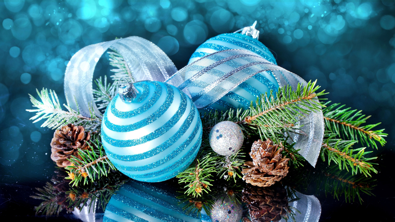 圣诞节那天, 圣诞装饰, 新的一年, 圣诞树, 圣诞节的装饰品 壁纸 1366x768 允许