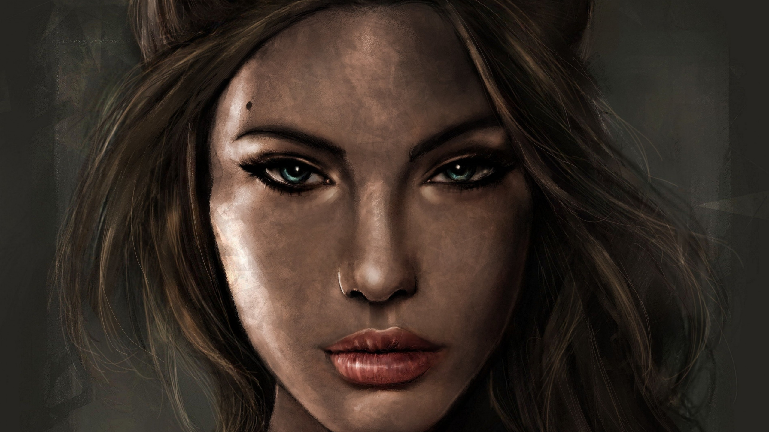 Frau Mit Blonden Haaren Und Rotem Lippenstift. Wallpaper in 2560x1440 Resolution