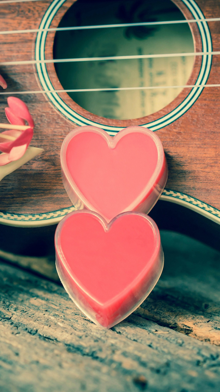 Guitare, Cœur, Amour, Illustration. Wallpaper in 750x1334 Resolution