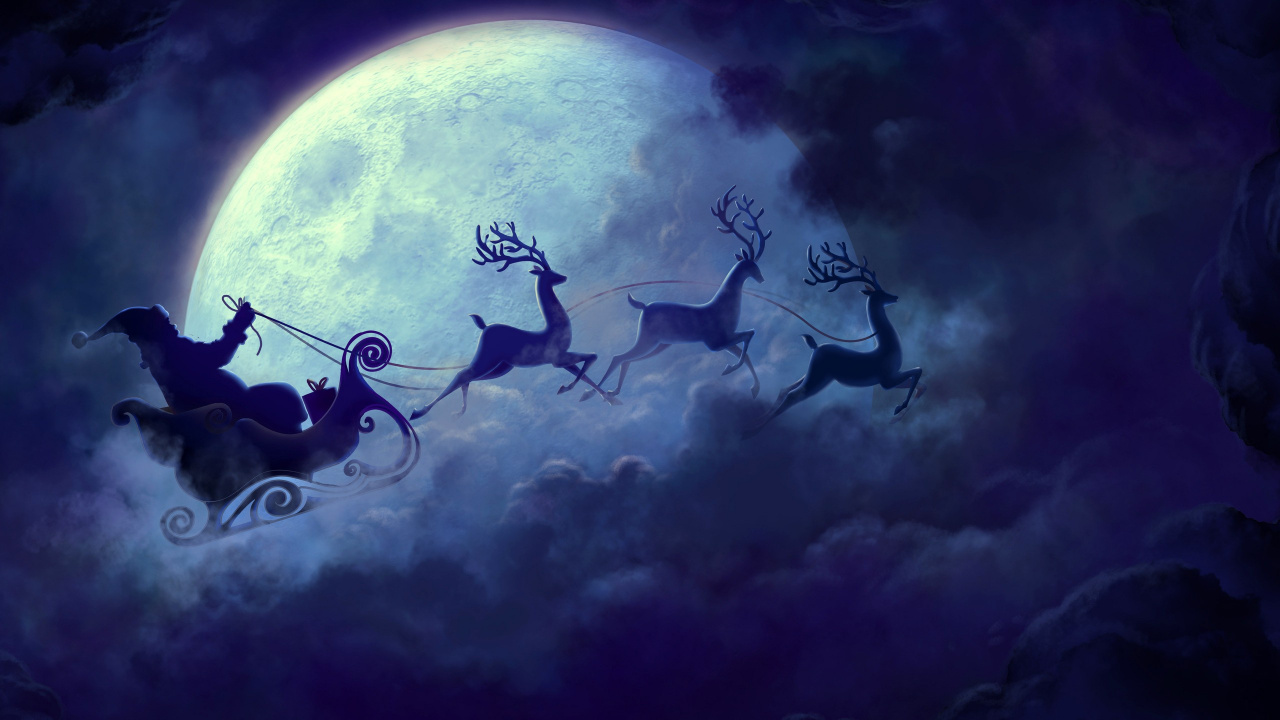 Santa Claus, Le Jour De Noël, Renne, Obscurité, Atmosphère. Wallpaper in 1280x720 Resolution