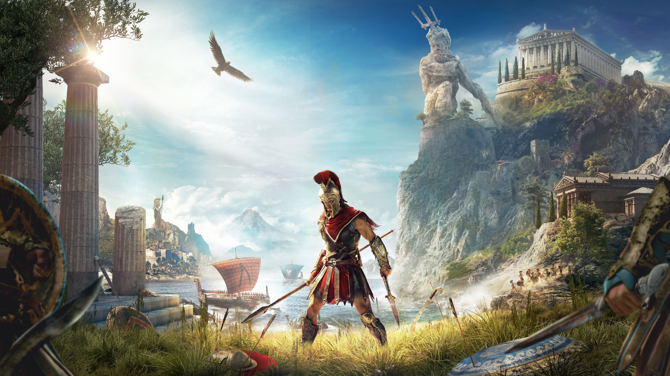 Assassins Creed Odyssée, Ubisoft, Jeu Pc, la Mythologie, Ciel. Wallpaper in 1366x768 Resolution