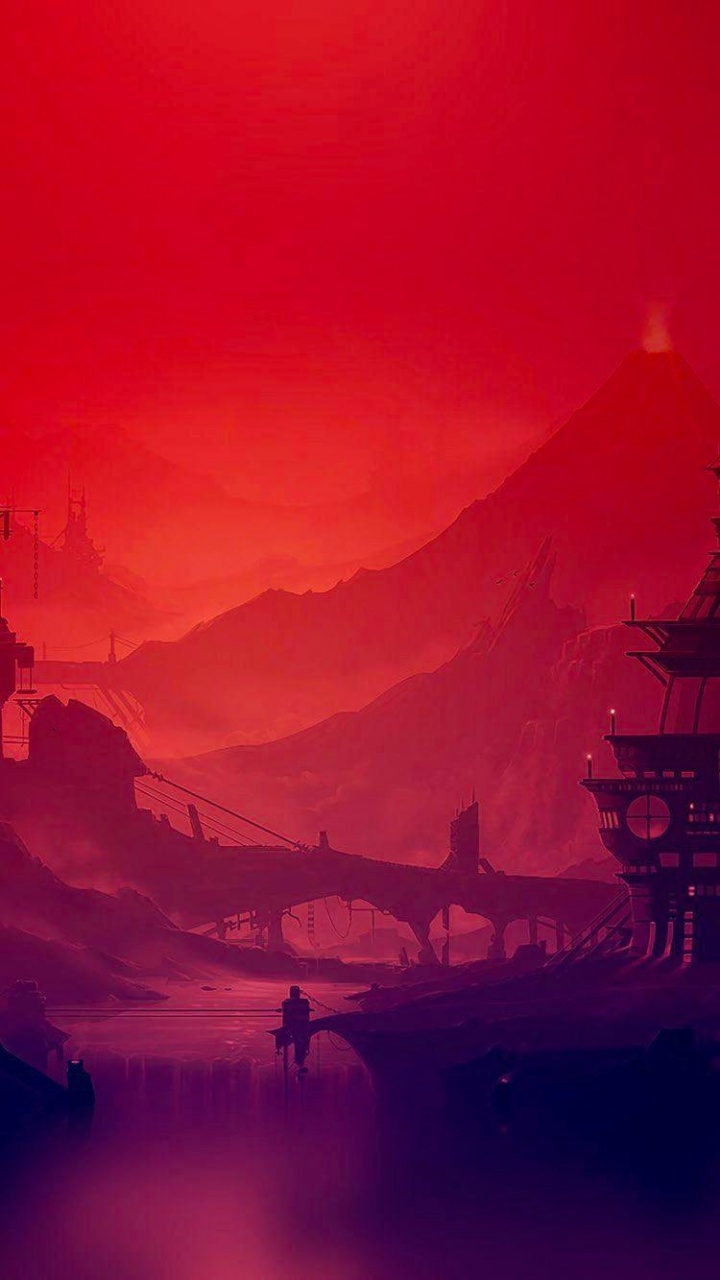 Anime, Illustration, Android, Brücke, Hochland. Wallpaper in 720x1280 Resolution