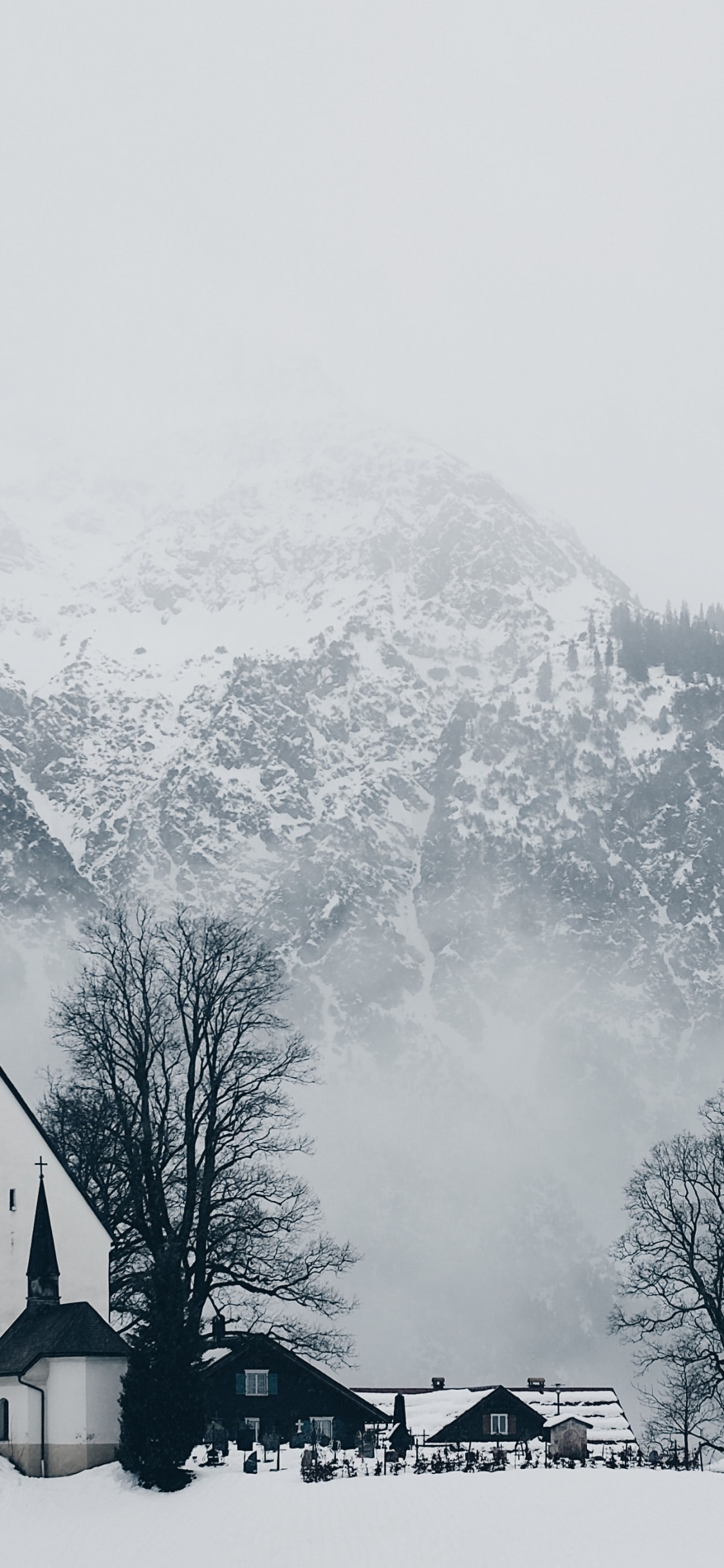 Winter, Snow, Mountain, Building, Natural Landscape. Wallpaper in 1125x2436 Resolution