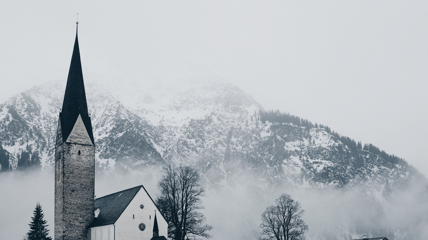 Winter, Snow, Mountain, Building, Natural Landscape. Wallpaper in 1366x768 Resolution