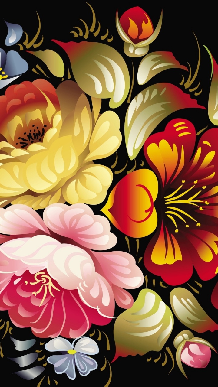 Rote Und Gelbe Blumenillustration. Wallpaper in 720x1280 Resolution