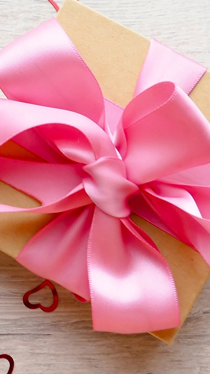 Gift, Valentines Day, Pink, Ribbon, Heart. Wallpaper in 720x1280 Resolution