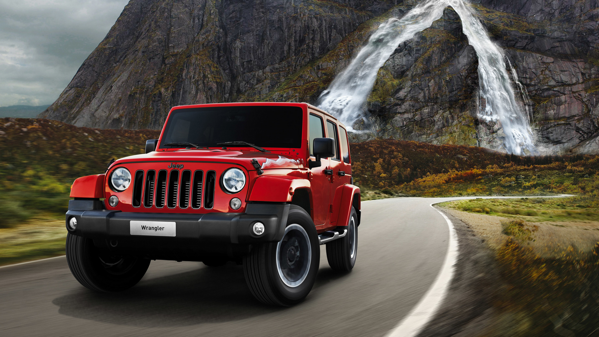 Red Jeep Wrangler on Road During Daytime. Wallpaper in 1920x1080 Resolution
