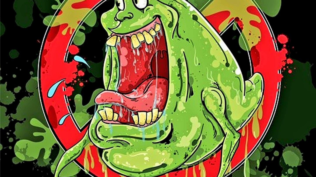 Slimer, Cartoon, Art, Ecto-1, Ghostbusters. Wallpaper in 1280x720 Resolution