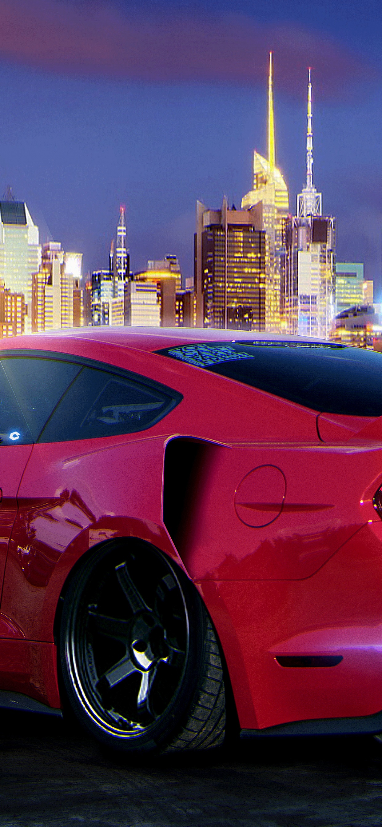 Ferrari Rouge 458 Italia Garée Sur Rue Pendant la Nuit. Wallpaper in 1242x2688 Resolution