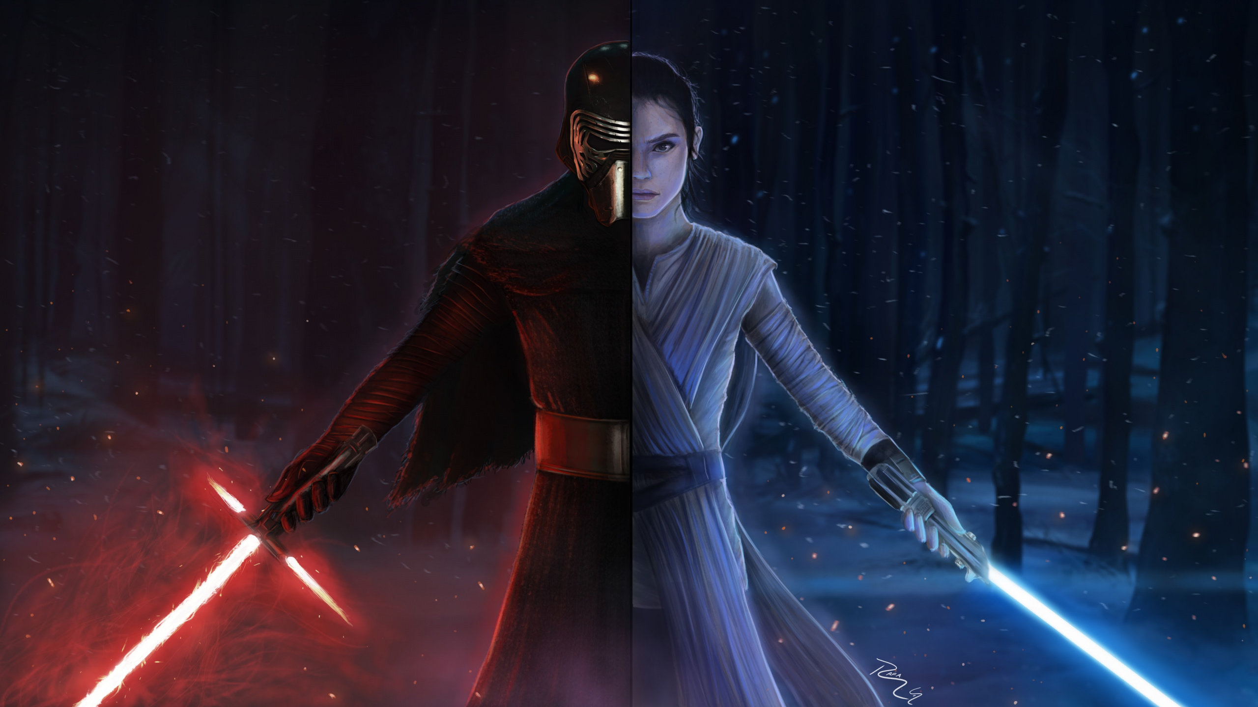 Rey, Chef Suprême Snoke, Luke Skywalker, Star Wars, Obscurité. Wallpaper in 2560x1440 Resolution