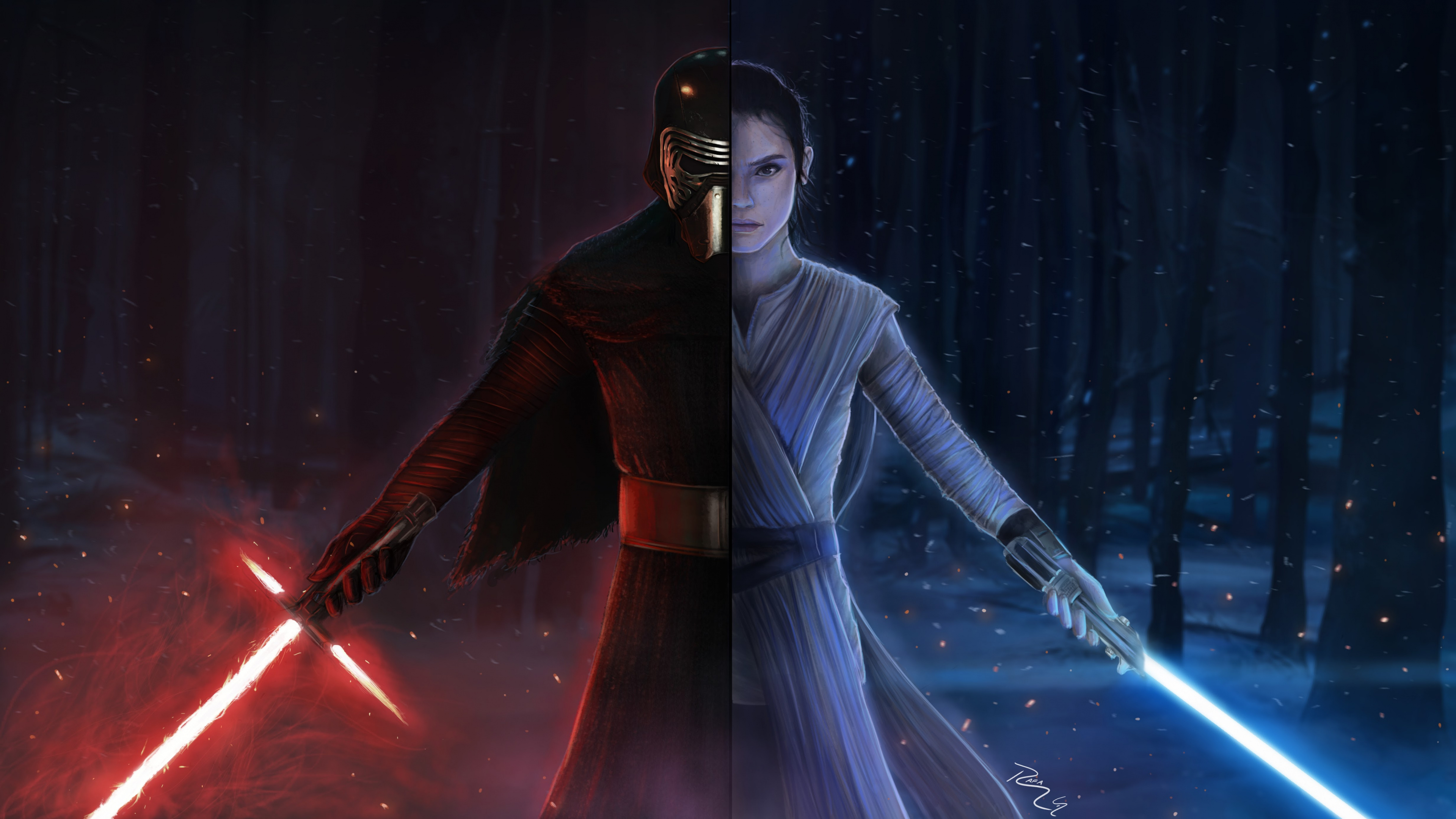 Rey, Supreme Leader Snoke, Luke Skywalker, Star Wars, Darkness. Wallpaper in 3840x2160 Resolution