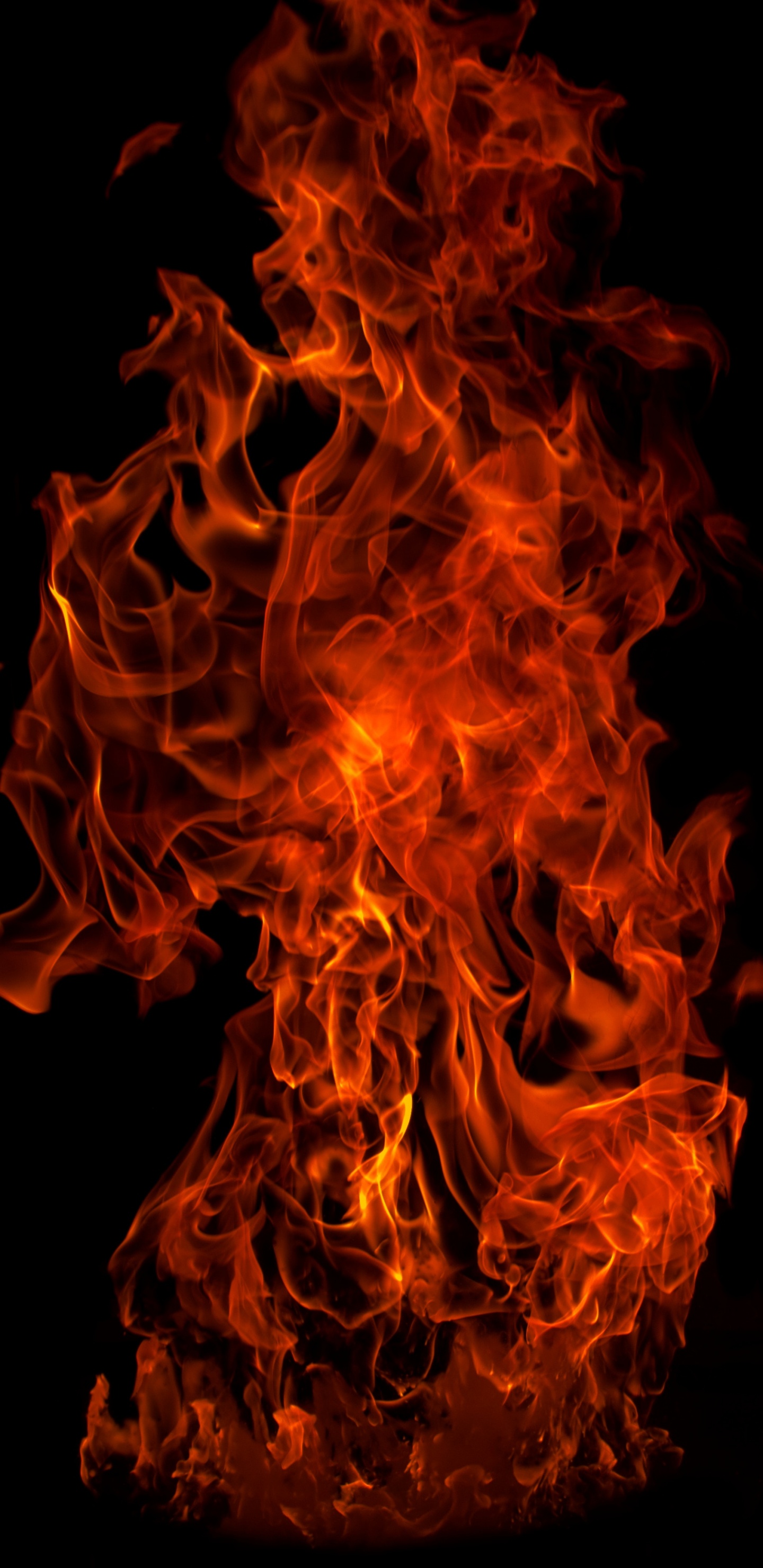 Orange Fire in Black Background. Wallpaper in 1440x2960 Resolution