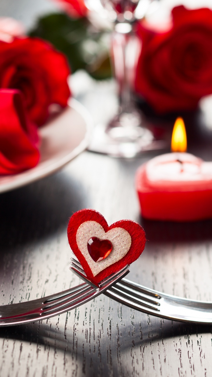 晚餐, 红色的, 心脏, 爱情, Kit 壁纸 720x1280 允许