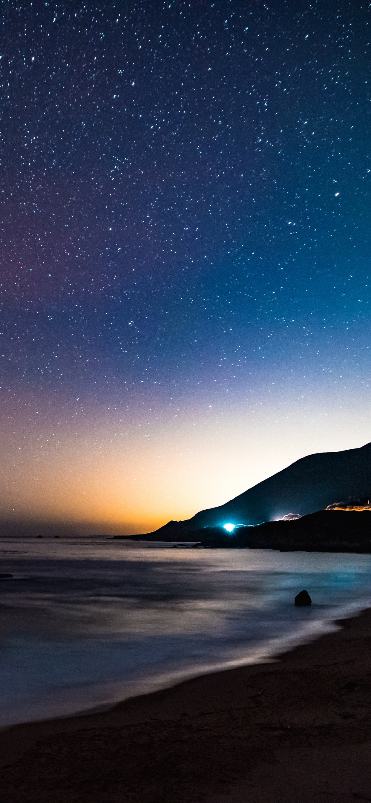 岸边, 夜晚的天空, 大海, 地平线, 明星 壁纸 1242x2688 允许