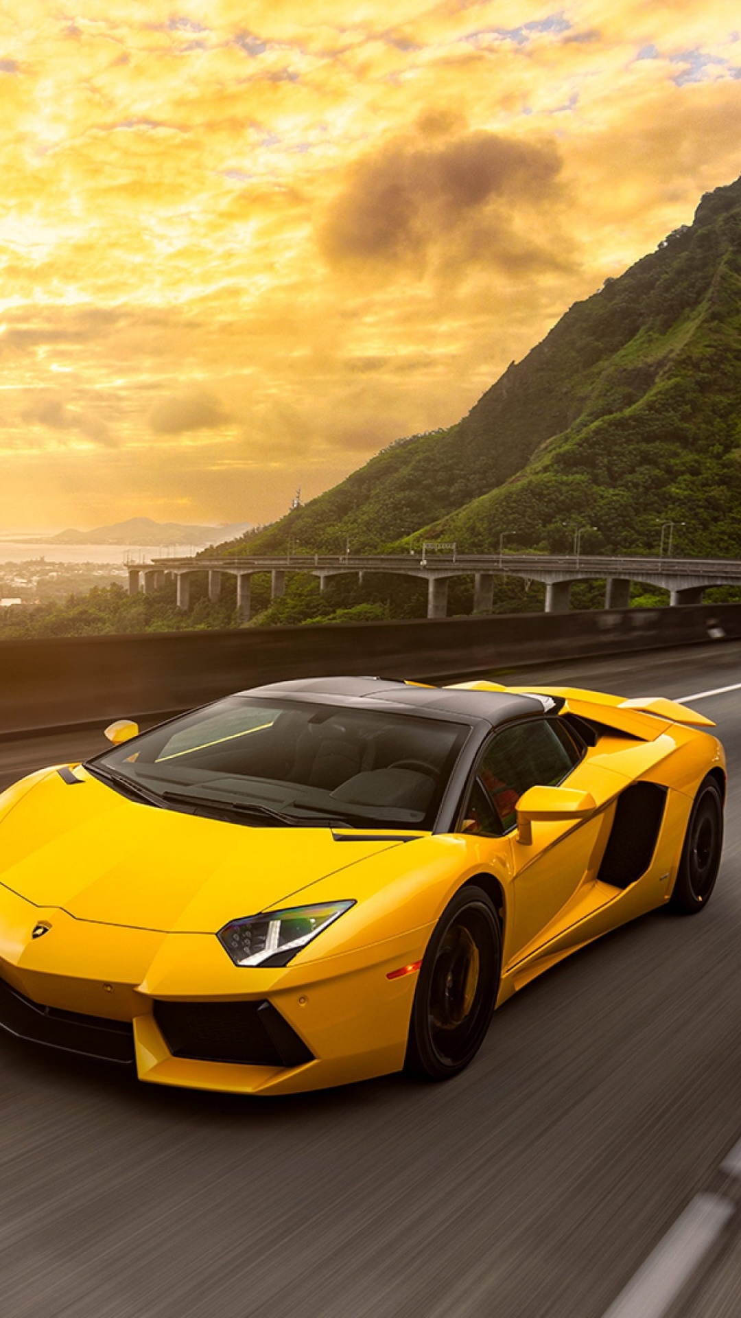 Gelber Lamborghini Aventador Tagsüber Unterwegs. Wallpaper in 1080x1920 Resolution