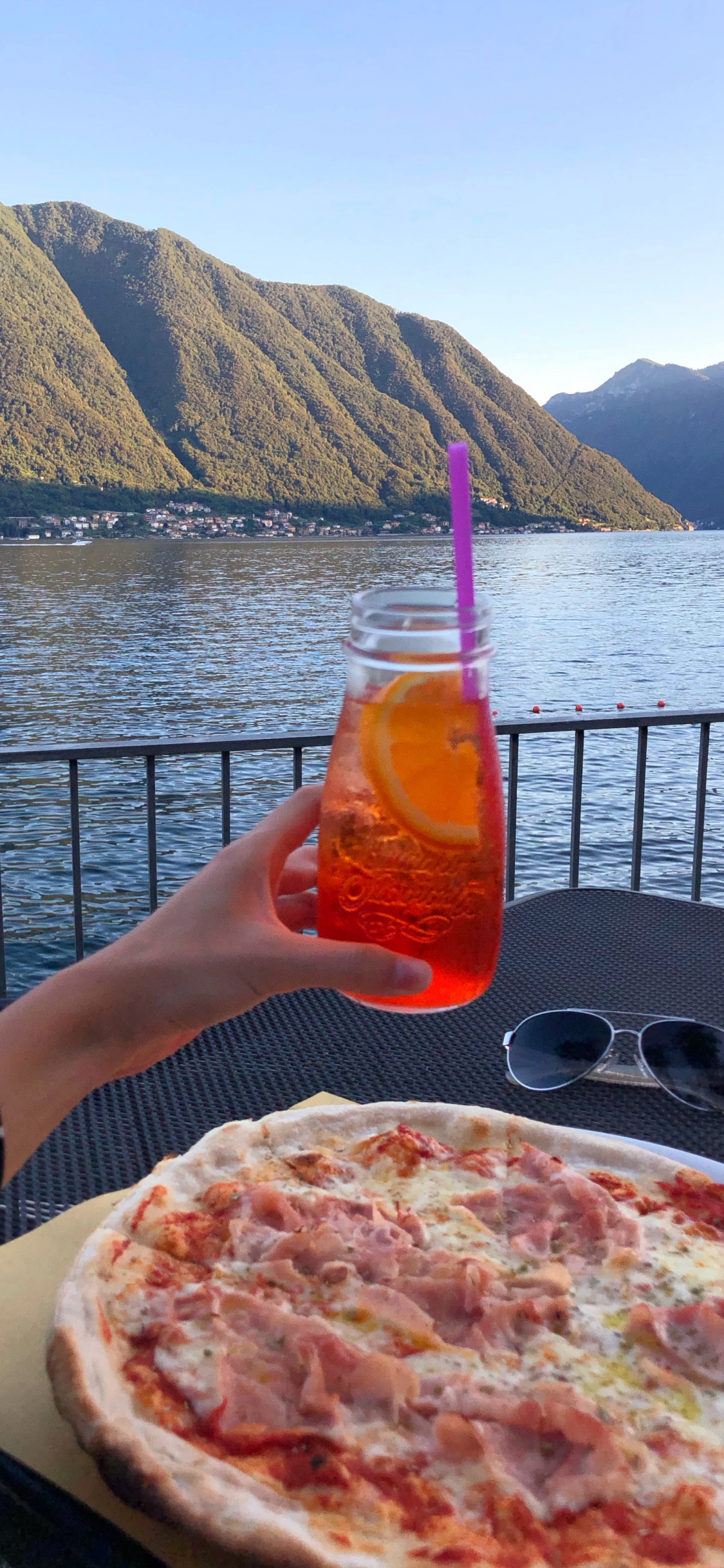 Pizza, European Cuisine, Water, Body of Water, Mountainous Landforms. Wallpaper in 1125x2436 Resolution